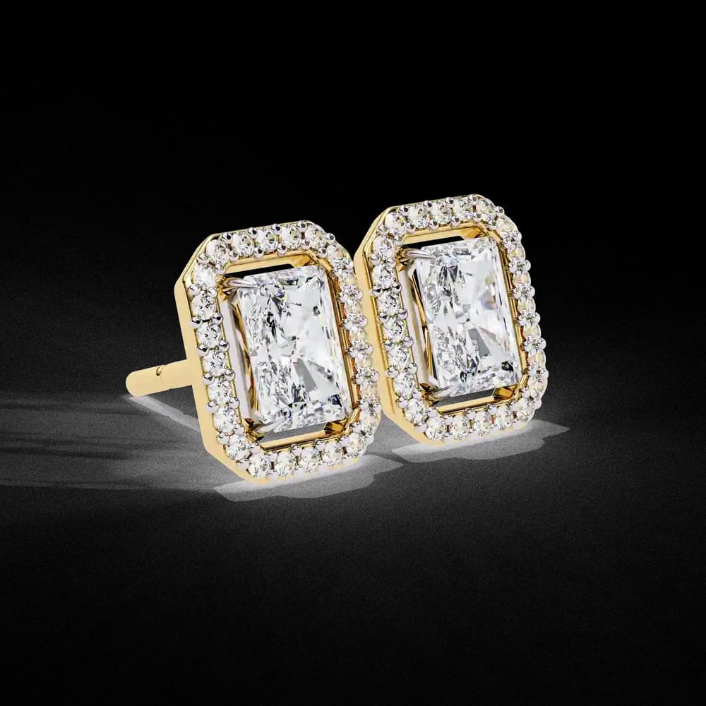 Radiant Cut Halo Lab Grown Diamond Stud Earrings - Image 13 Radiant Cut Halo Lab Grown Diamond Stud Earrings, view 13 of 23