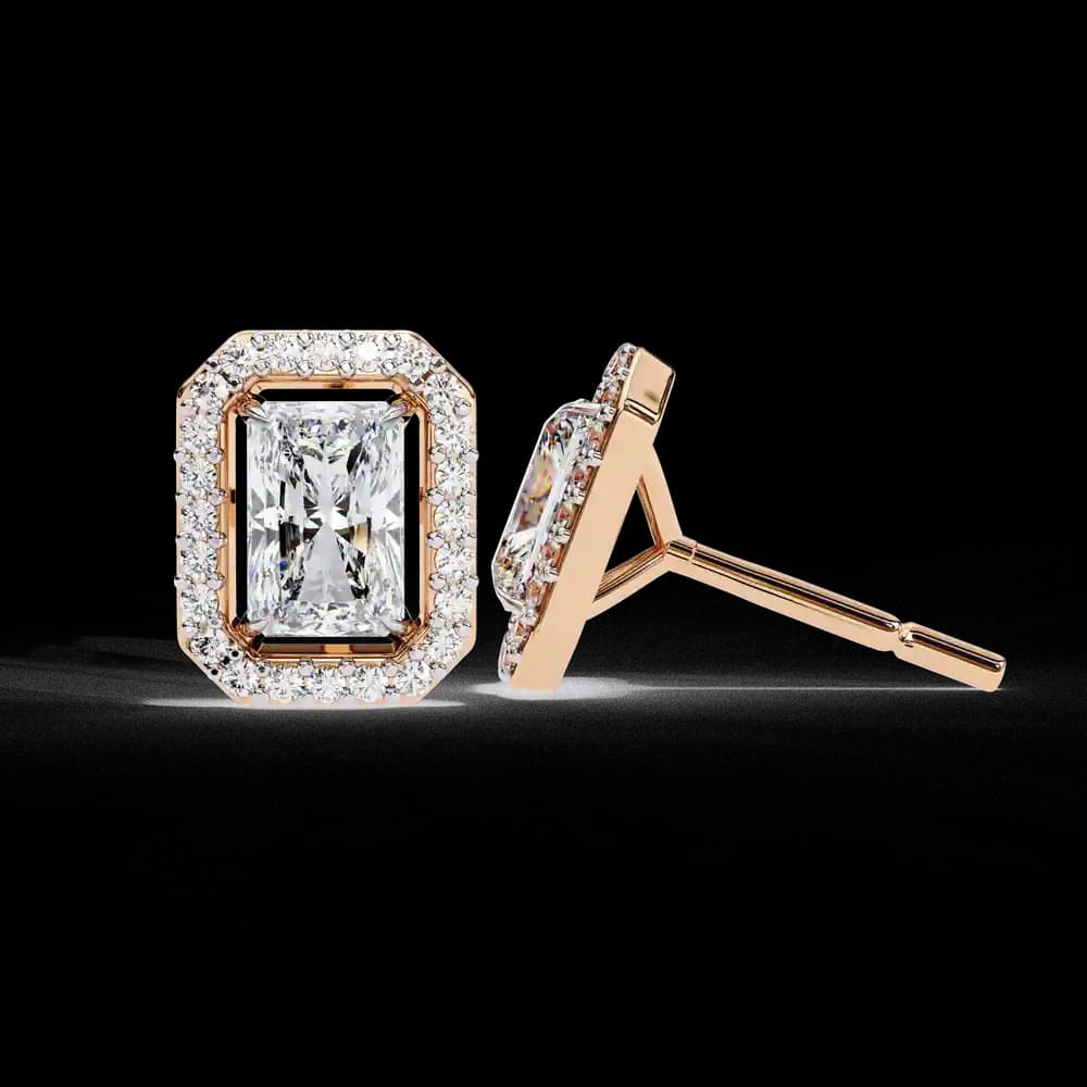 Radiant Cut Halo Lab Grown Diamond Stud Earrings - Image 16 Radiant Cut Halo Lab Grown Diamond Stud Earrings, view 16 of 23