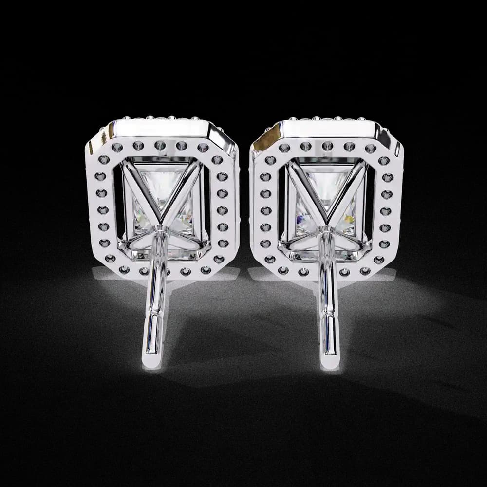 Radiant Cut Halo Lab Grown Diamond Stud Earrings - Image 3 Radiant Cut Halo Lab Grown Diamond Stud Earrings, view 3 of 23