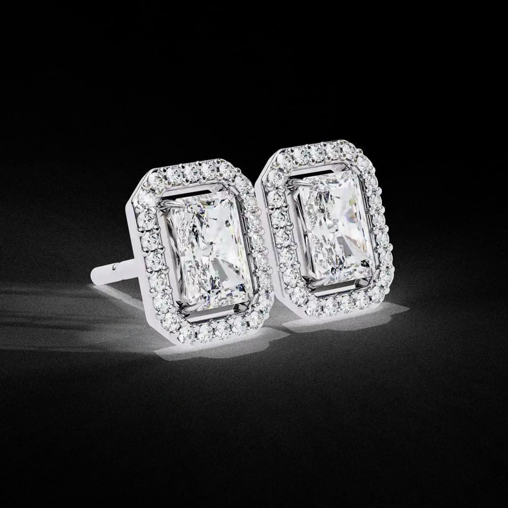 Radiant Cut Halo Lab Grown Diamond Stud Earrings - Image 4 Radiant Cut Halo Lab Grown Diamond Stud Earrings, view 4 of 23
