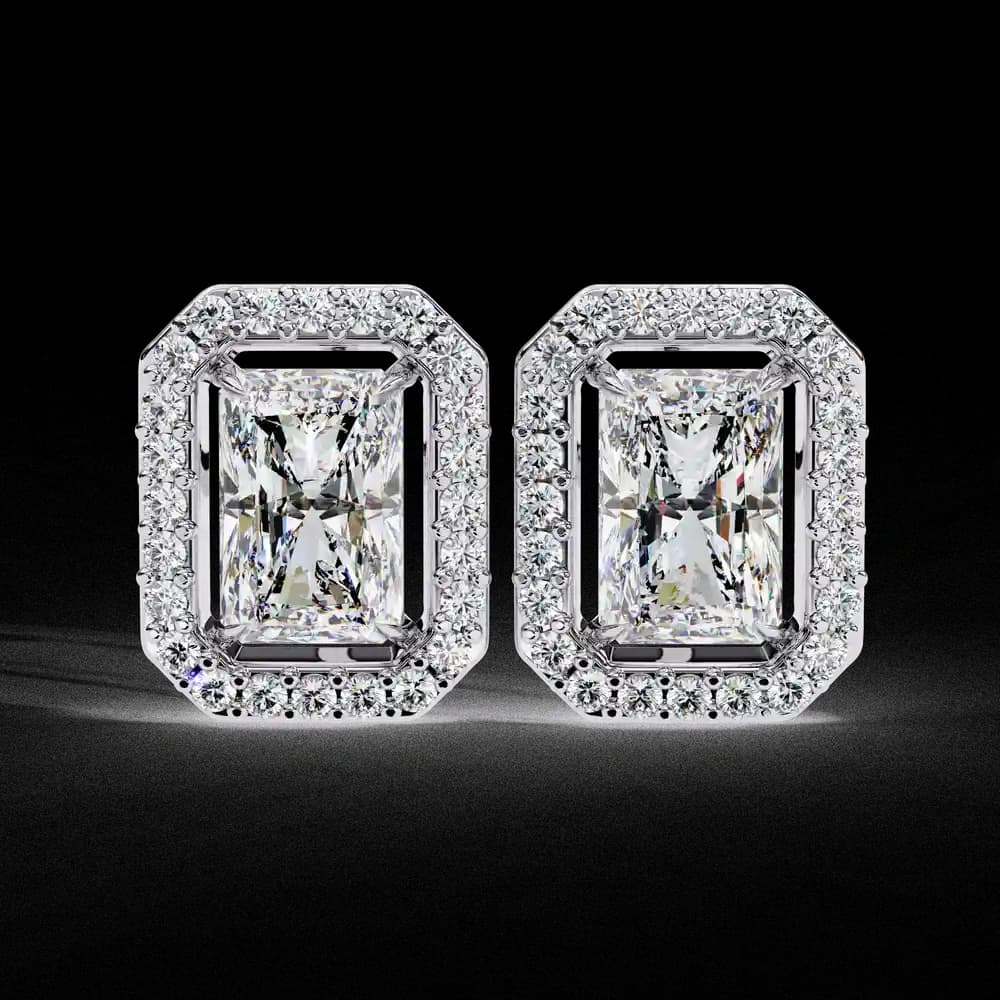 Radiant Cut Halo Lab Grown Diamond Stud Earrings - Image 5 Radiant Cut Halo Lab Grown Diamond Stud Earrings, view 5 of 23