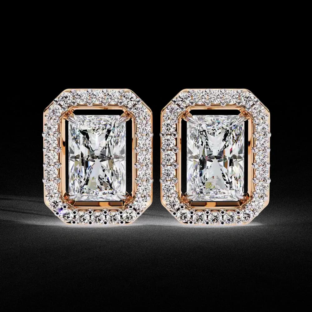 Radiant Cut Halo Lab Grown Diamond Stud Earrings - Image 6 Radiant Cut Halo Lab Grown Diamond Stud Earrings, view 6 of 23