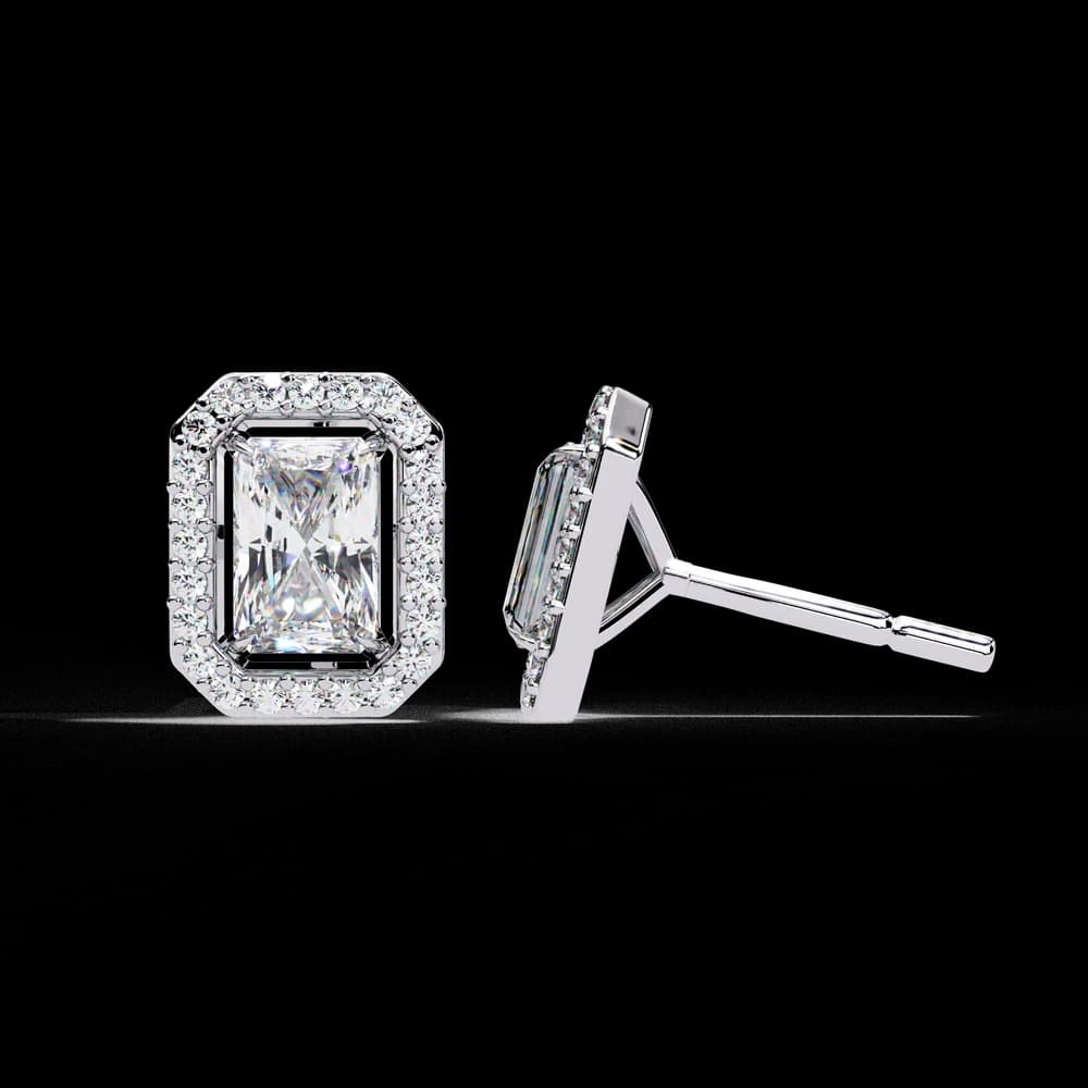 Radiant Cut Halo Lab Grown Diamond Stud Earrings - Image 9 Radiant Cut Halo Lab Grown Diamond Stud Earrings, view 9 of 23