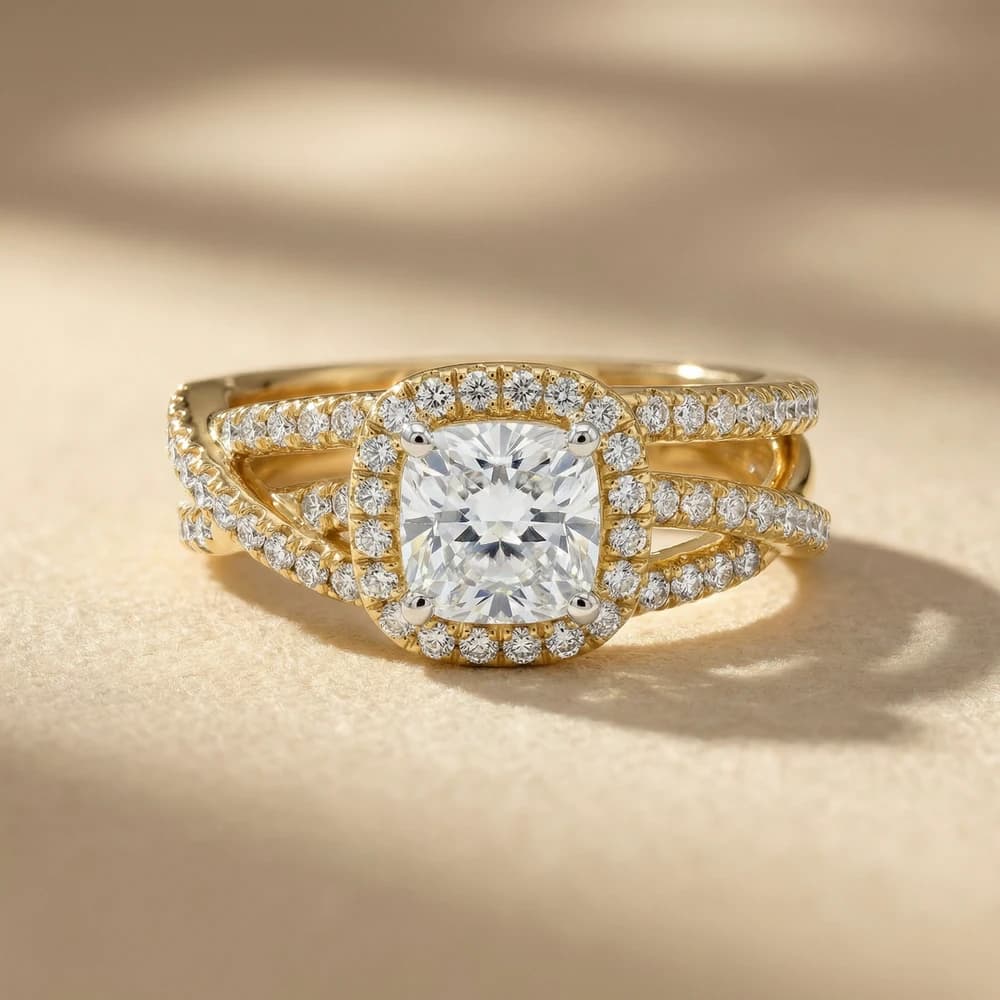 Triple Row Square Halo Lab Grown Diamond Ring - Image 2 Triple Row Square Halo Lab Grown Diamond Ring, view 2 of 4