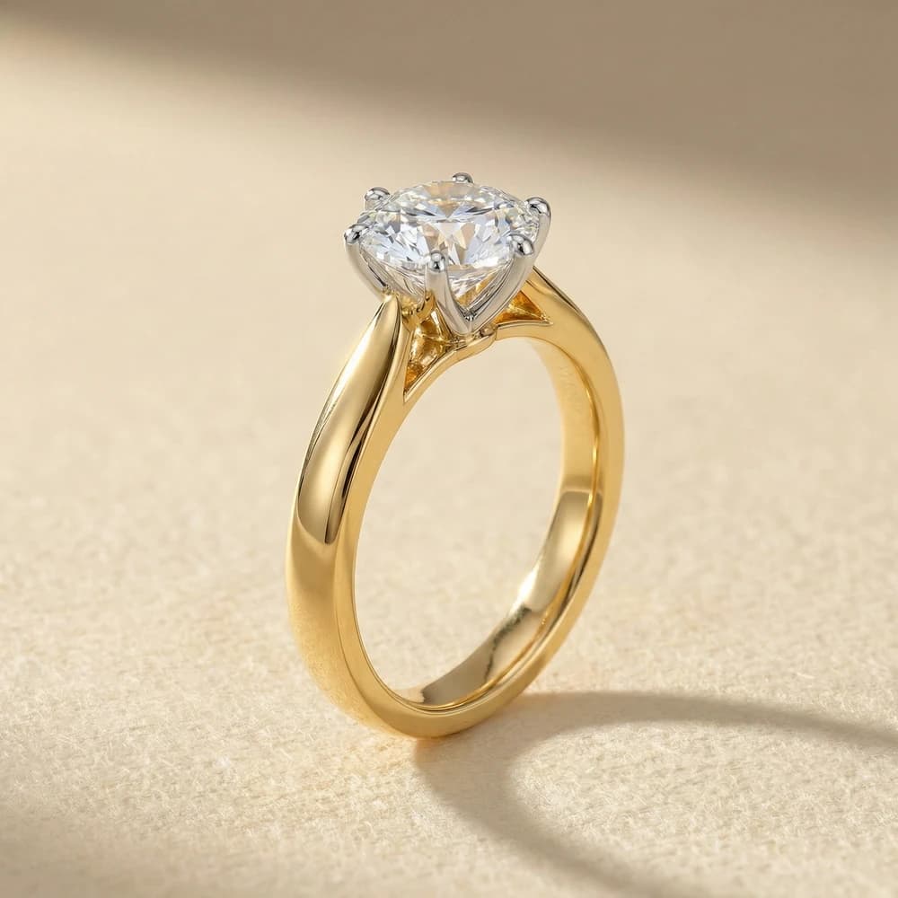 Round Cut Six Prong Gold Lab Grown Ring - Image 3 Round Cut Six Prong Gold Lab Grown Ring, view 3 of 5