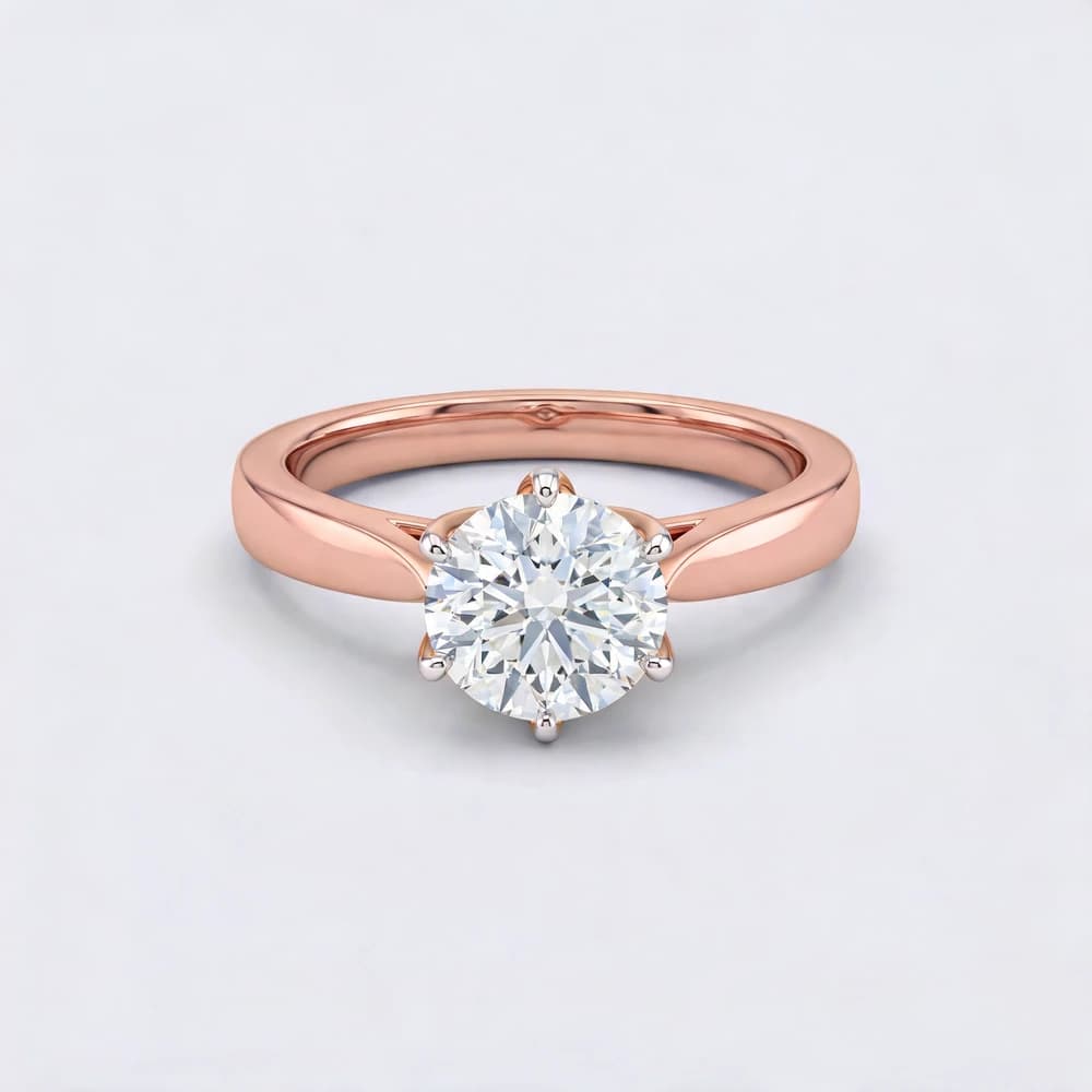 Round Cut Six Prong Gold Lab Grown Ring - Image 4 Round Cut Six Prong Gold Lab Grown Ring, view 4 of 5