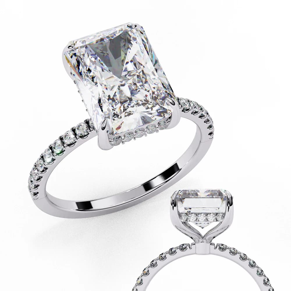 Radiant-Cut Hidden Halo with Lab Grown Diamond Pave Band - Image 3 Radiant-Cut Hidden Halo with Lab Grown Diamond Pave Band, view 3 of 8