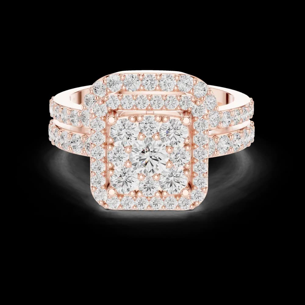 Square Cluster Double Halo Lab Grown Diamond Ring - Image 1 Square Cluster Double Halo Lab Grown Diamond Ring, view 1 of 6