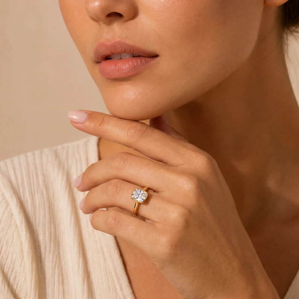 The Royale Elongated Cushion Bezel Solitaire Ring - Image 3 The Royale Elongated Cushion Bezel Solitaire Ring, view 3 of 5
