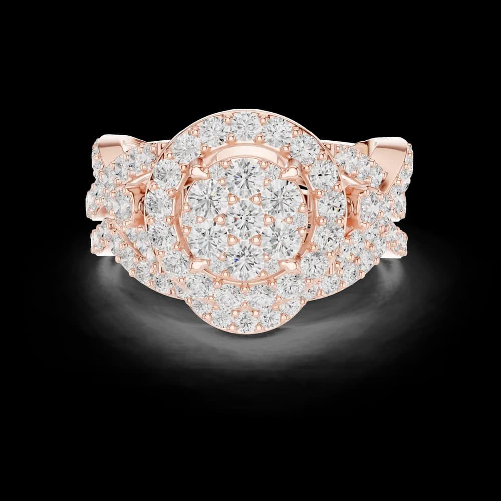 Double Halo Split Twist Round Cluster Ring - Image 1 Double Halo Split Twist Round Cluster Ring, view 1 of 6