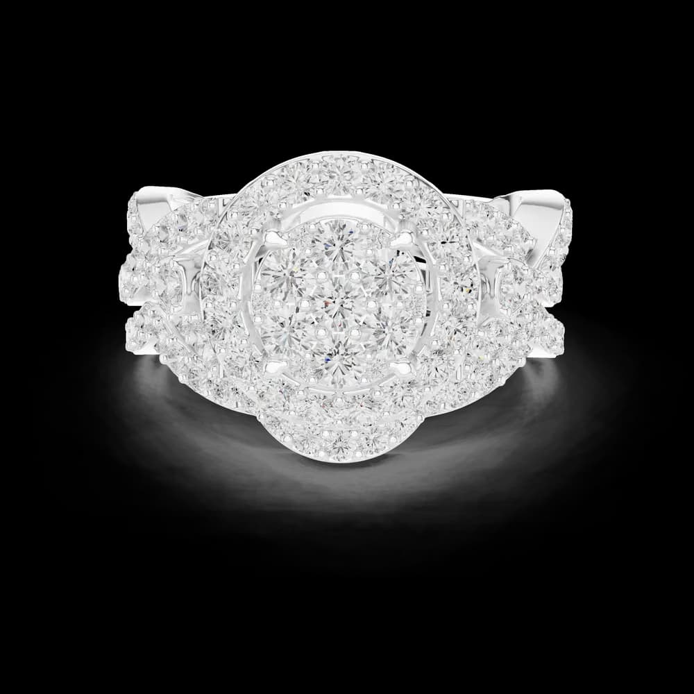 Double Halo Split Twist Round Cluster Ring - Image 2 Double Halo Split Twist Round Cluster Ring, view 2 of 6