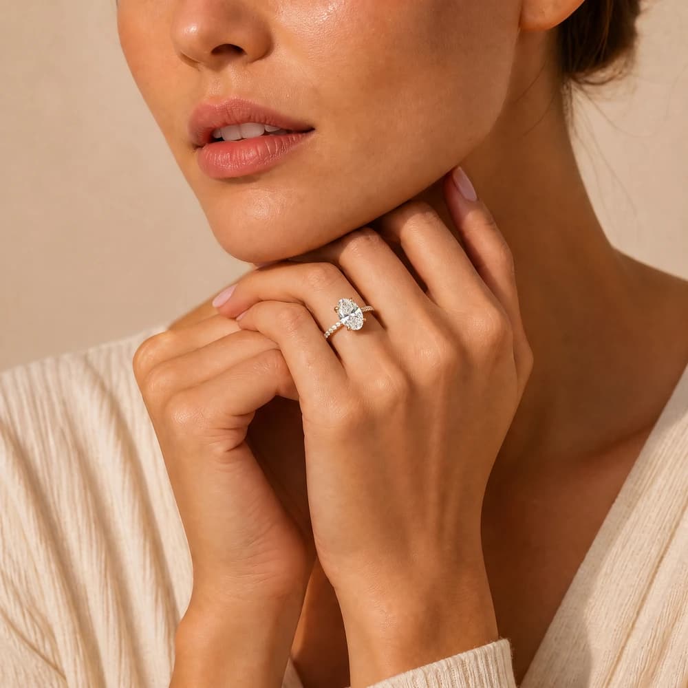 Onya Signature Oval Solitaire Ring with Pave - Image 3 Onya Signature Oval Solitaire Ring with Pave, view 3 of 5