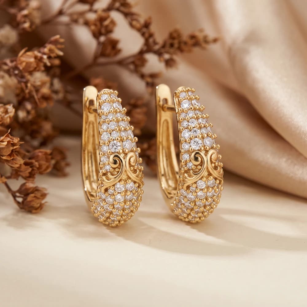 The Royal Acanthus Diamond Hoops Earring - Image 3 The Royal Acanthus Diamond Hoops Earring, view 3 of 5