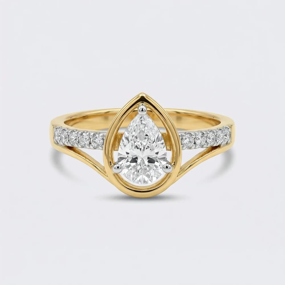 Bezel Pear Pave Lab Grown Diamond Ring - Image 1 Bezel Pear Pave Lab Grown Diamond Ring, view 1 of 3