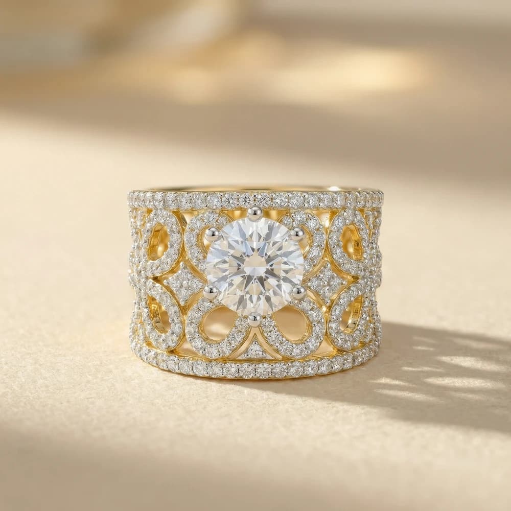 Ornate Filigree Statement Lab Grown Diamond Ring - Image 1 Ornate Filigree Statement Lab Grown Diamond Ring, view 1 of 2