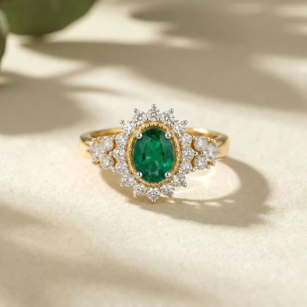 Vintage Oval Halo Lab Grown Diamond Ring - Image 3 Vintage Oval Halo Lab Grown Diamond Ring, view 3 of 6
