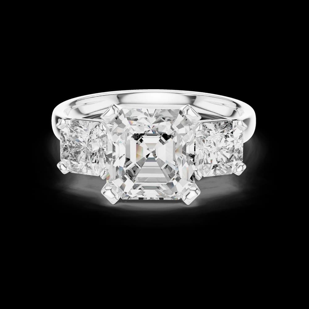 Square Asscher Three Stone Lab Grown Diamond Ring - Image 2 Square Asscher Three Stone Lab Grown Diamond Ring, view 2 of 6
