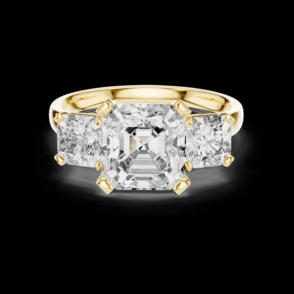 Square Asscher Three Stone Lab Grown Diamond Ring - Image 3 Square Asscher Three Stone Lab Grown Diamond Ring, view 3 of 6