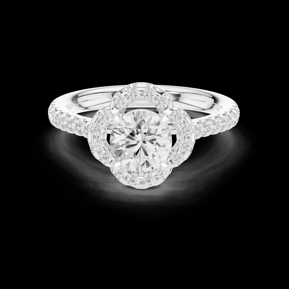 Scalloped Clover Halo Round Lab Grown Diamond Ring - Image 2 Scalloped Clover Halo Round Lab Grown Diamond Ring, view 2 of 6