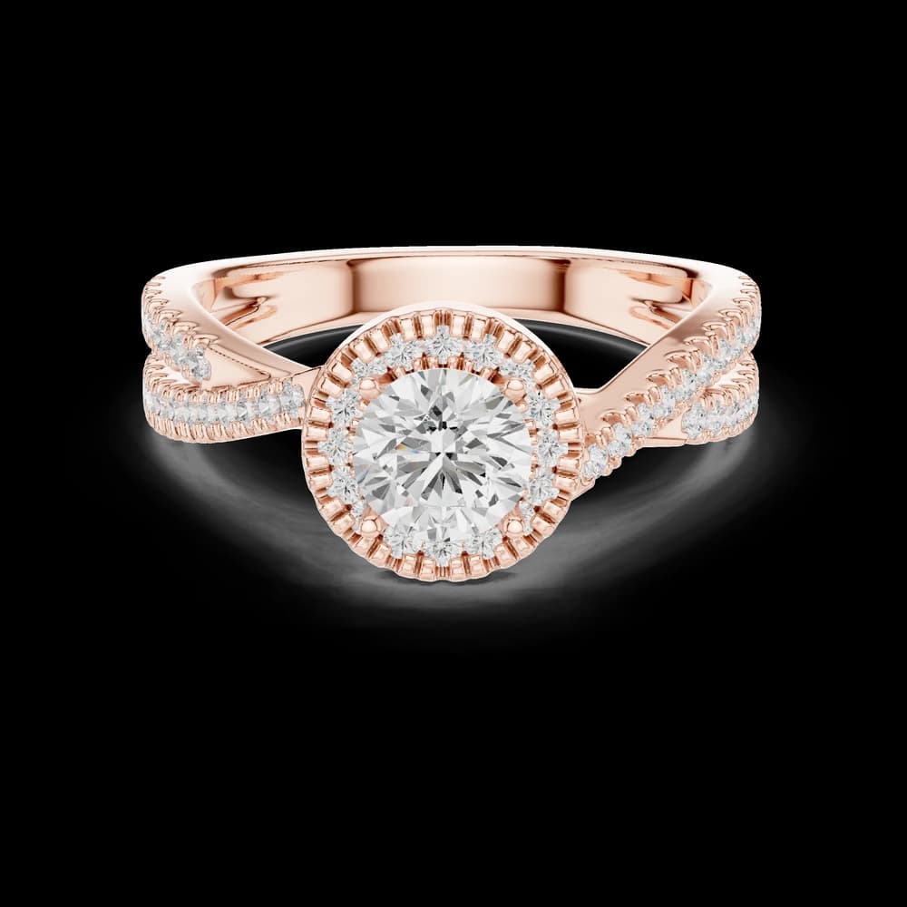 Round Halo Pavé Crossover Band Lab Grown Ring - Image 1 Round Halo Pavé Crossover Band Lab Grown Ring, view 1 of 6