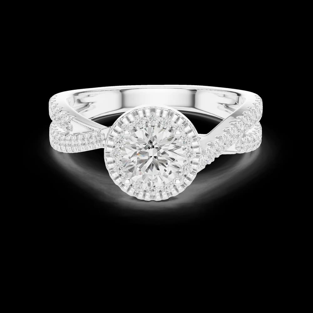 Round Halo Pavé Crossover Band Lab Grown Ring - Image 2 Round Halo Pavé Crossover Band Lab Grown Ring, view 2 of 6