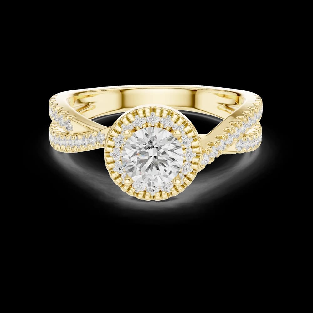 Round Halo Pavé Crossover Band Lab Grown Ring - Image 3 Round Halo Pavé Crossover Band Lab Grown Ring, view 3 of 6