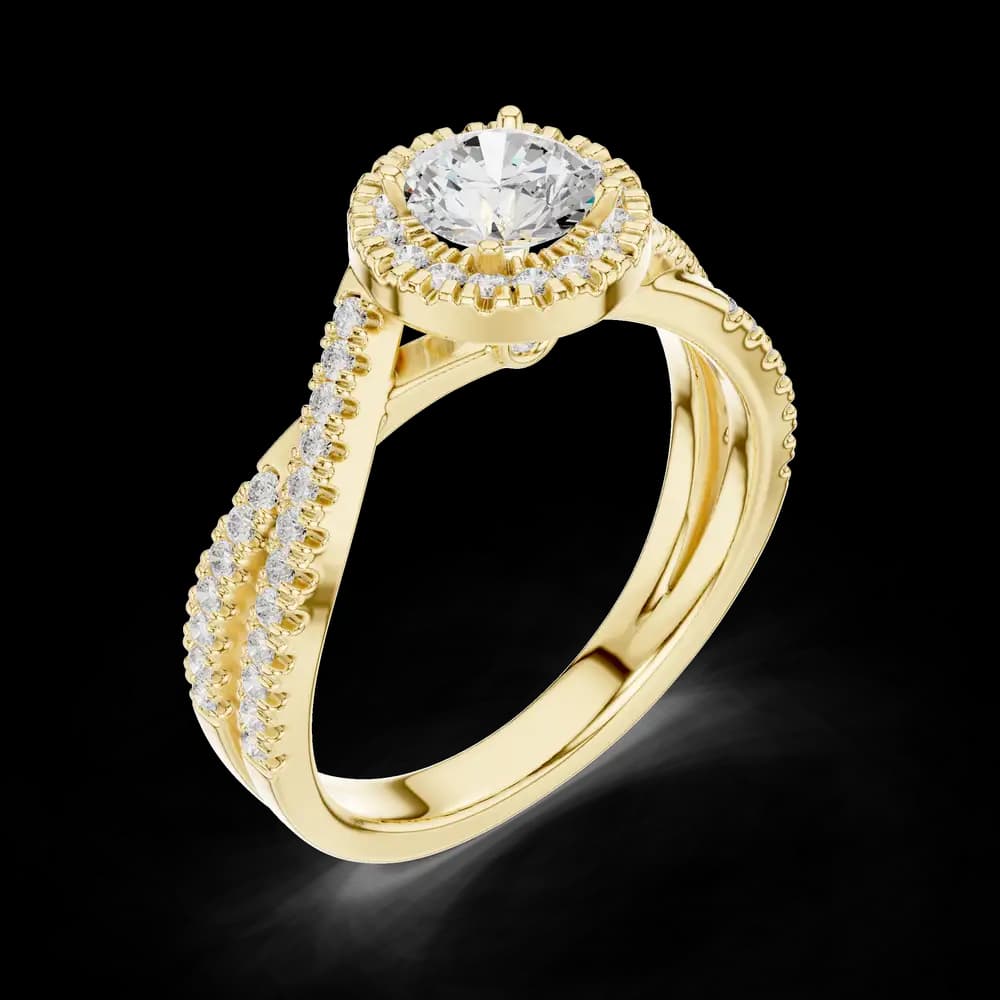 Round Halo Pavé Crossover Band Lab Grown Ring - Image 5 Round Halo Pavé Crossover Band Lab Grown Ring, view 5 of 6