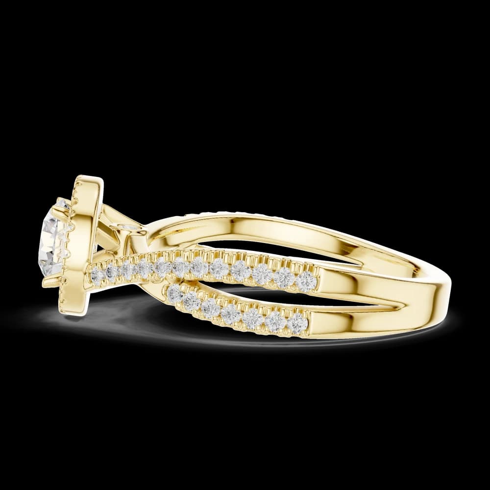 Round Halo Pavé Crossover Band Lab Grown Ring - Image 6 Round Halo Pavé Crossover Band Lab Grown Ring, view 6 of 6