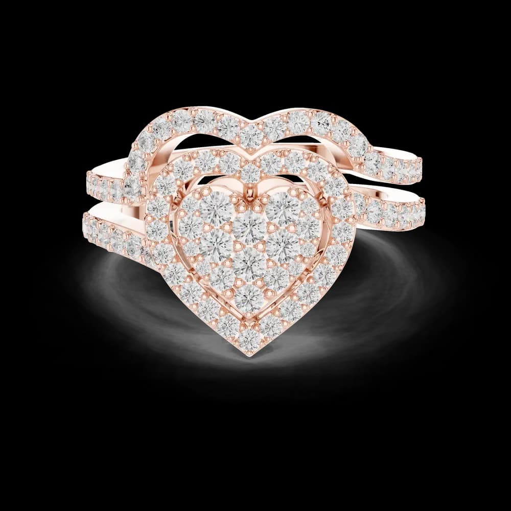 Heart Shape Double Halo Pave Round Diamond Ring - Image 1 Heart Shape Double Halo Pave Round Diamond Ring, view 1 of 6