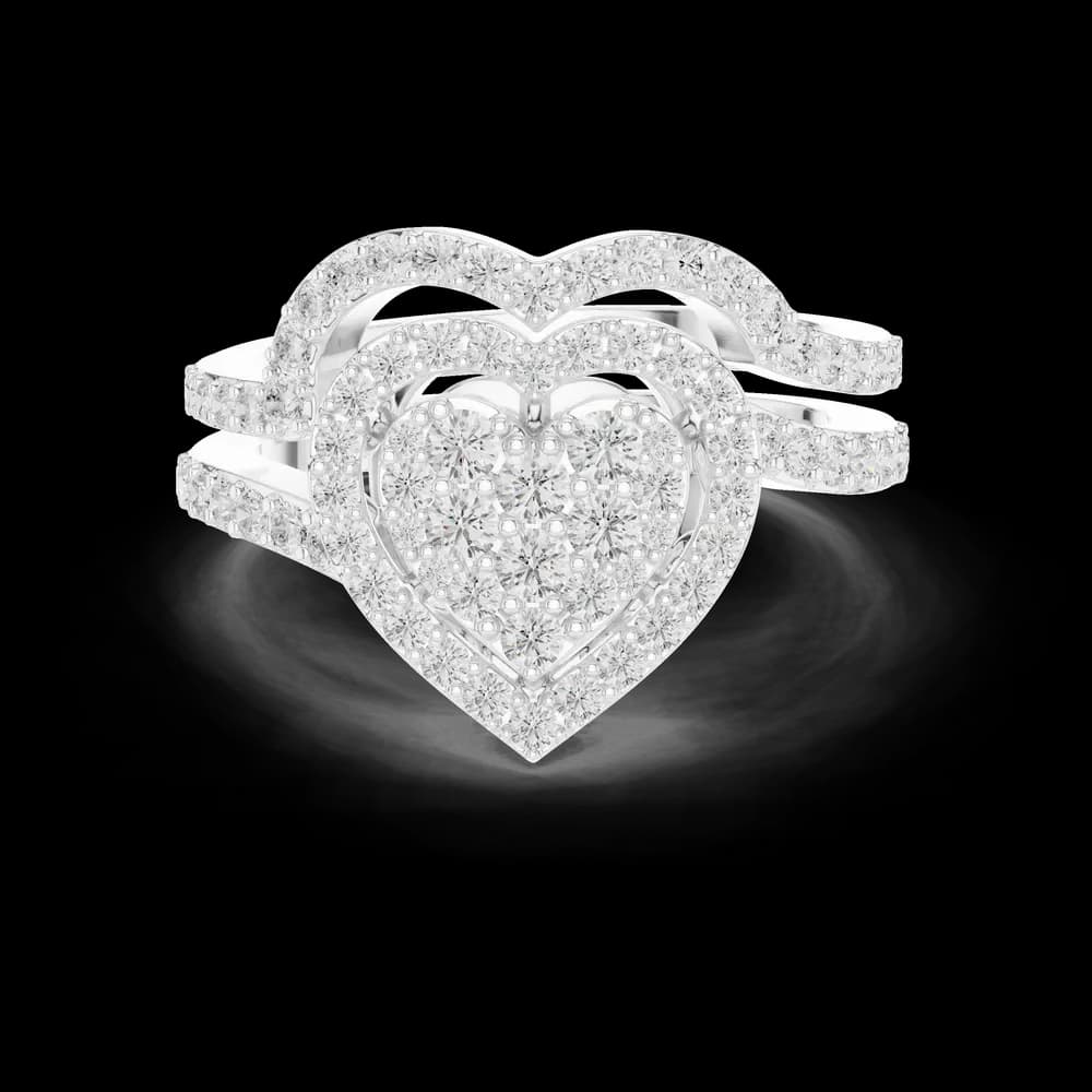 Heart Shape Double Halo Pave Round Diamond Ring - Image 2 Heart Shape Double Halo Pave Round Diamond Ring, view 2 of 6