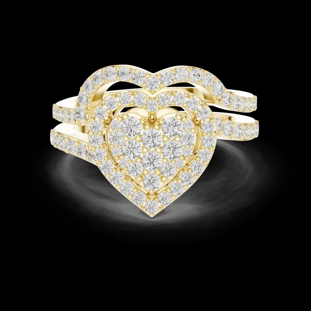 Heart Shape Double Halo Pave Round Diamond Ring - Image 3 Heart Shape Double Halo Pave Round Diamond Ring, view 3 of 6