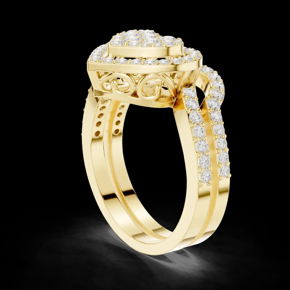 Heart Shape Double Halo Pave Round Diamond Ring - Image 4 Heart Shape Double Halo Pave Round Diamond Ring, view 4 of 6