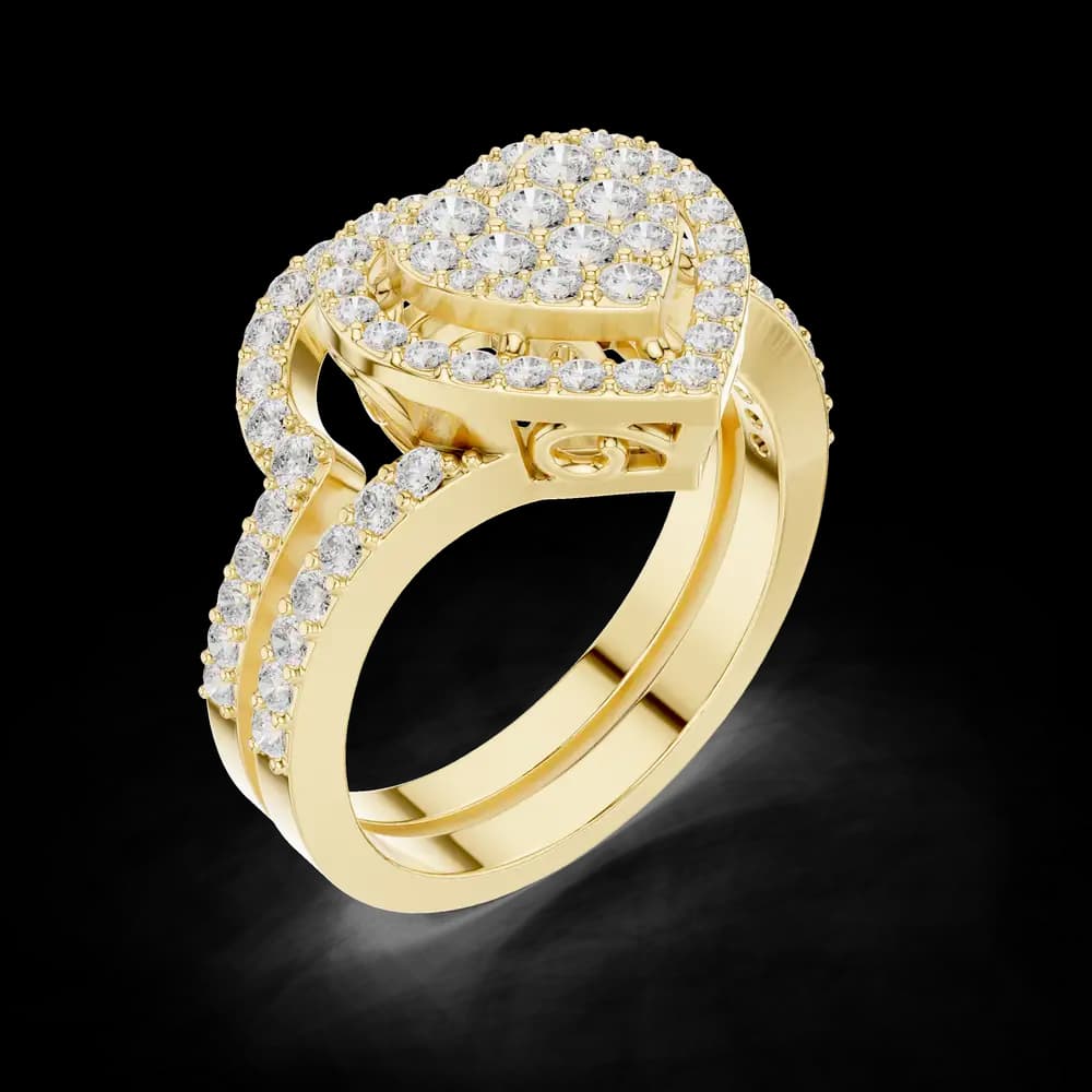 Heart Shape Double Halo Pave Round Diamond Ring - Image 5 Heart Shape Double Halo Pave Round Diamond Ring, view 5 of 6