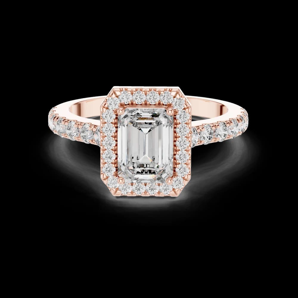 Pavé Accented Emerald Halo Lab Grown Ring - Image 1 Pavé Accented Emerald Halo Lab Grown Ring, view 1 of 5