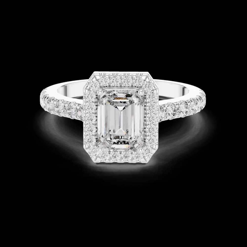 Pavé Accented Emerald Halo Lab Grown Ring - Image 2 Pavé Accented Emerald Halo Lab Grown Ring, view 2 of 5