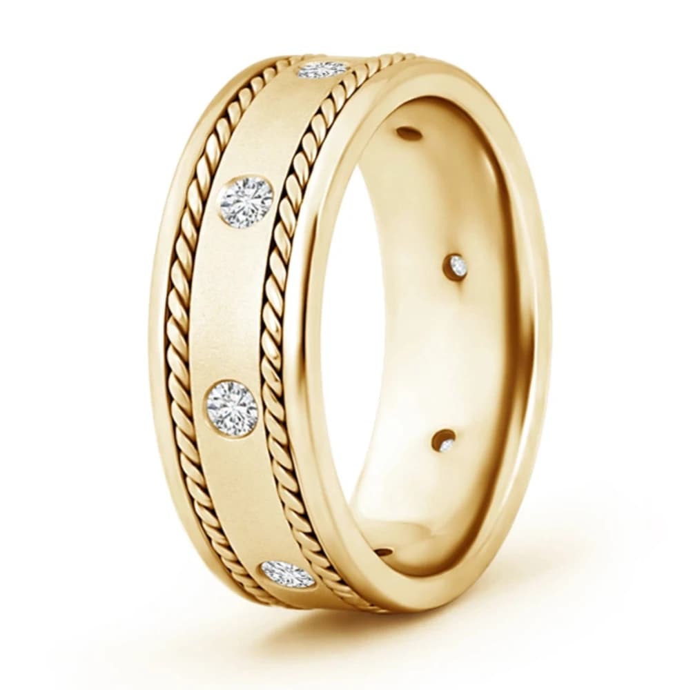 Rope Edged Gypsy Set Men's Lab Grown Diamond Wedding Ring - Image 1 Rope Edged Gypsy Set Men's Lab Grown Diamond Wedding Ring, view 1 of 3