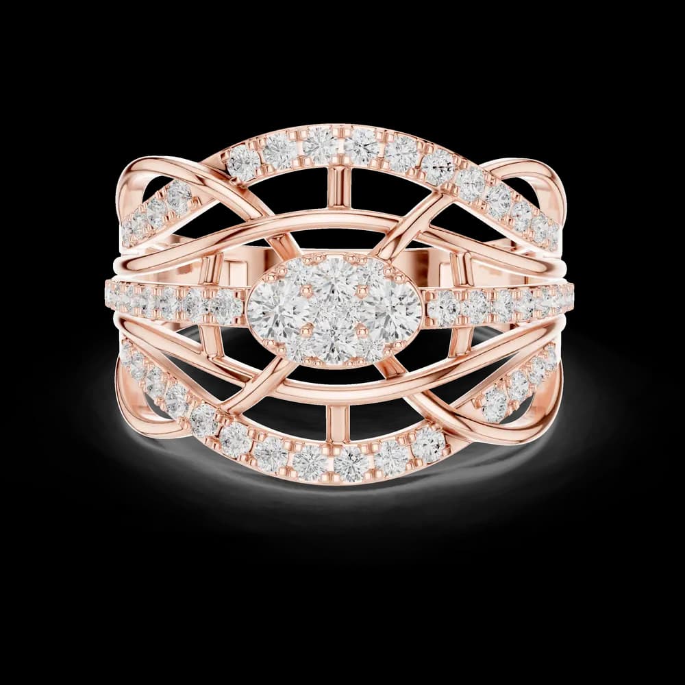 Openwork Lattice Oval Cluster Lab Grown Diamond Ring - Image 1 Openwork Lattice Oval Cluster Lab Grown Diamond Ring, view 1 of 6