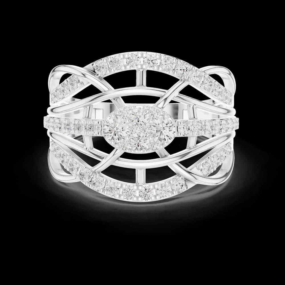 Openwork Lattice Oval Cluster Lab Grown Diamond Ring - Image 2 Openwork Lattice Oval Cluster Lab Grown Diamond Ring, view 2 of 6
