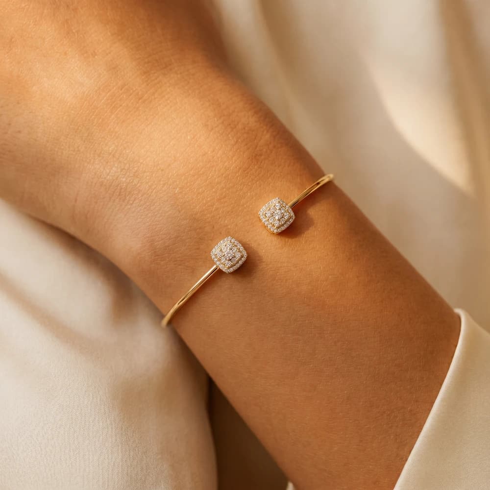Lab Grown Diamond Halo Cluster Open Flex Bangle - Image 2 Lab Grown Diamond Halo Cluster Open Flex Bangle, view 2 of 5