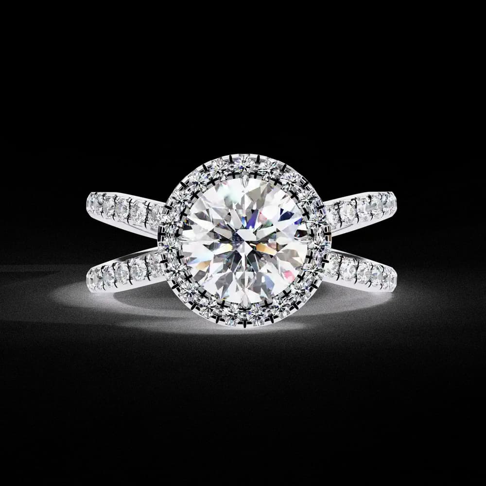 Halo Lab Grown Diamond Engagement Ring with Pave Band - Image 11 Halo Lab Grown Diamond Engagement Ring with Pave Band, view 11 of 13