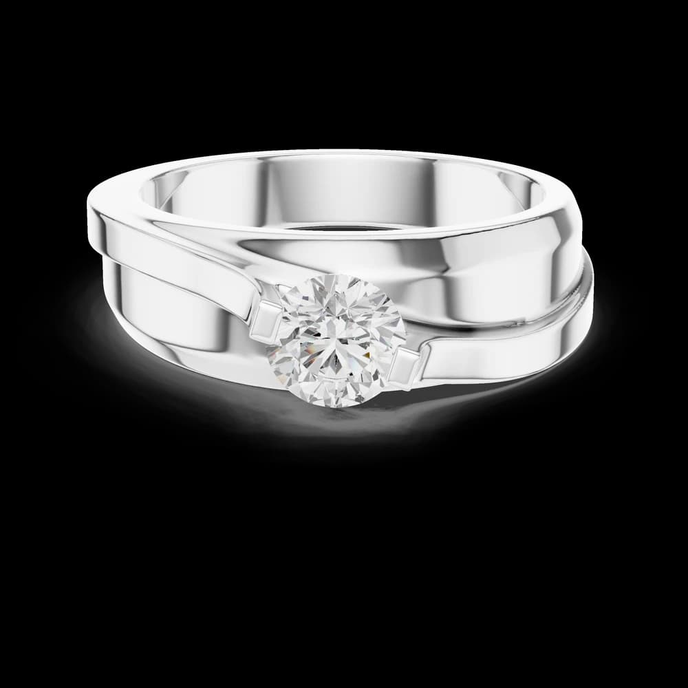 Diagonal Solitaire Round Diamond Gold Men's Ring - Image 2 Diagonal Solitaire Round Diamond Gold Men's Ring, view 2 of 6