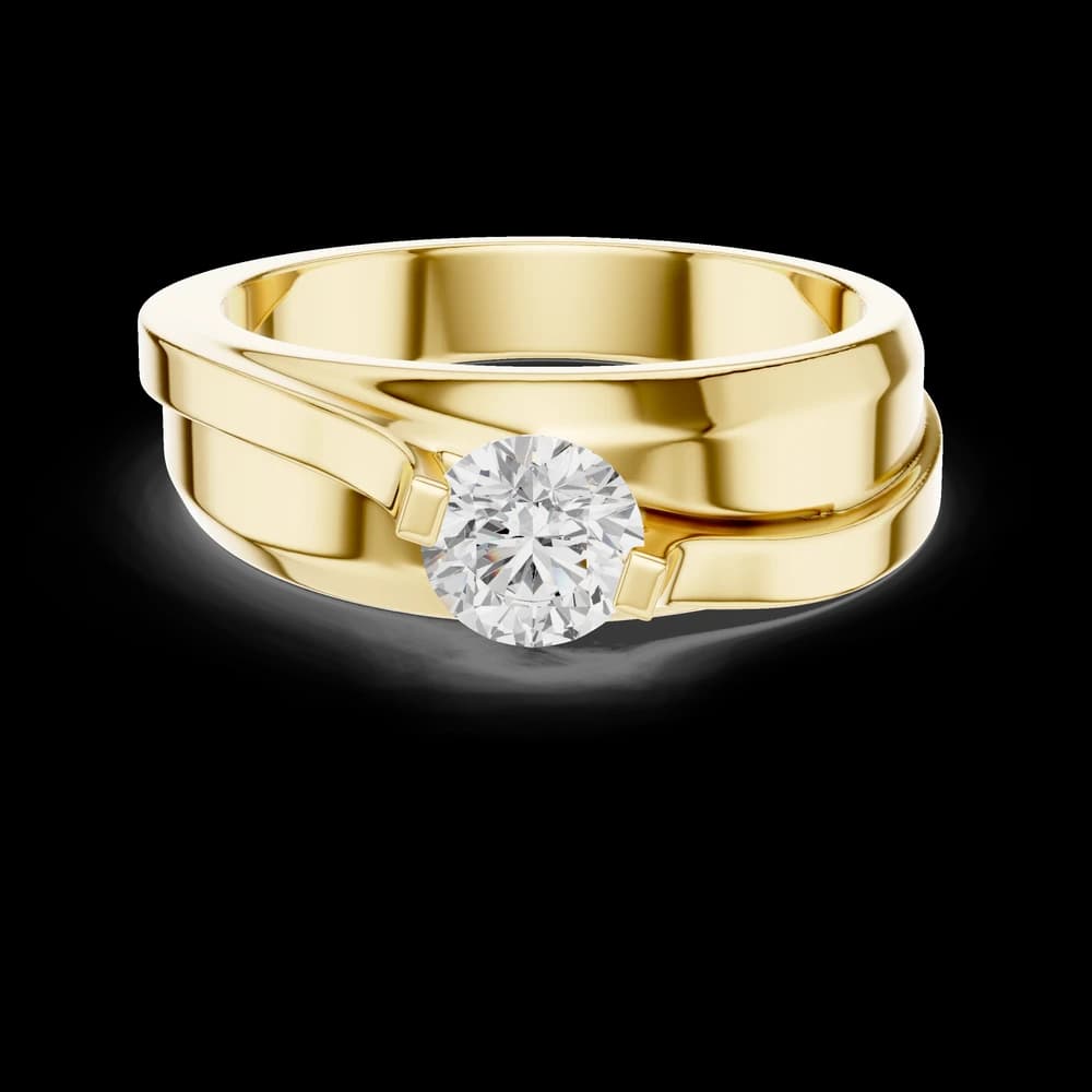 Diagonal Solitaire Round Diamond Gold Men's Ring - Image 3 Diagonal Solitaire Round Diamond Gold Men's Ring, view 3 of 6