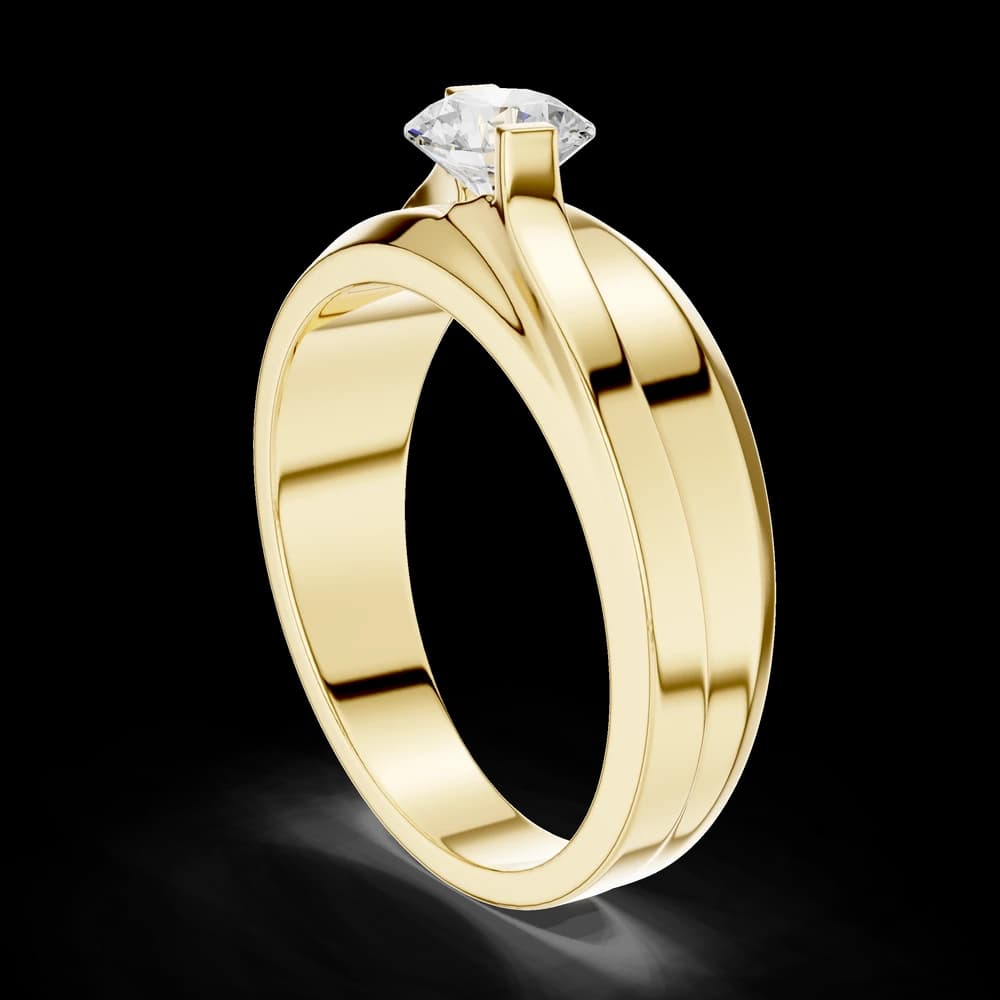 Diagonal Solitaire Round Diamond Gold Men's Ring - Image 4 Diagonal Solitaire Round Diamond Gold Men's Ring, view 4 of 6