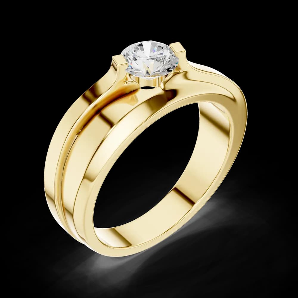 Diagonal Solitaire Round Diamond Gold Men's Ring - Image 5 Diagonal Solitaire Round Diamond Gold Men's Ring, view 5 of 6