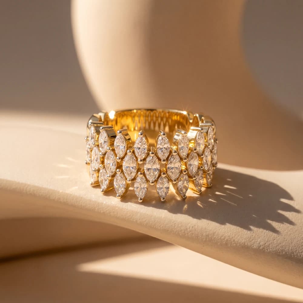 Multi Row Marquise Lattice Lab Grown Diamond Ring - Image 3 Multi Row Marquise Lattice Lab Grown Diamond Ring, view 3 of 6