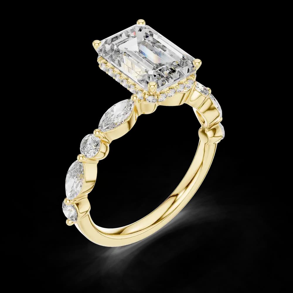 Elegant Emerald Pear Multi-Side Stone Bridal Ring - Image 5 Elegant Emerald Pear Multi-Side Stone Bridal Ring, view 5 of 6