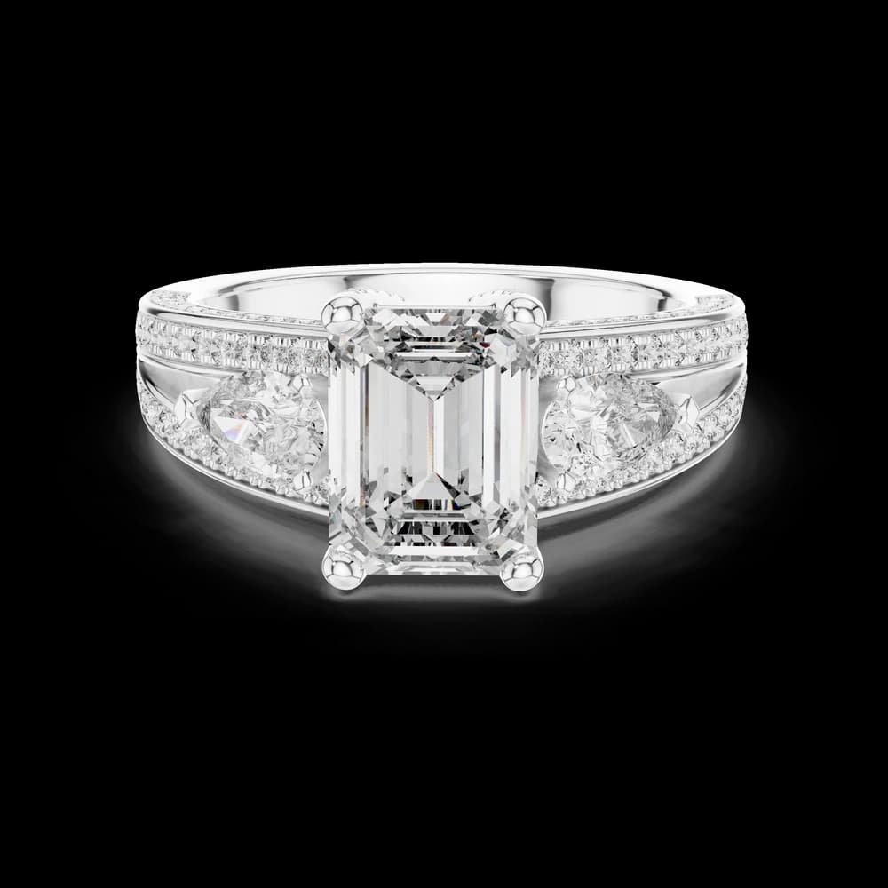 Emerald Pear Side Stone Lab Grown Ring - Image 2 Emerald Pear Side Stone Lab Grown Ring, view 2 of 5