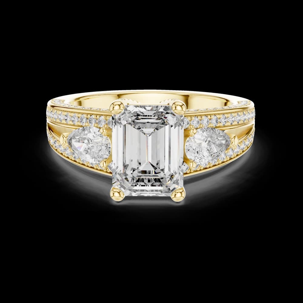Emerald Pear Side Stone Lab Grown Ring - Image 3 Emerald Pear Side Stone Lab Grown Ring, view 3 of 5