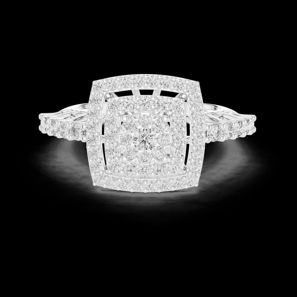 Round Cluster Square Halo Lab Diamond Band - Image 2 Round Cluster Square Halo Lab Diamond Band, view 2 of 6