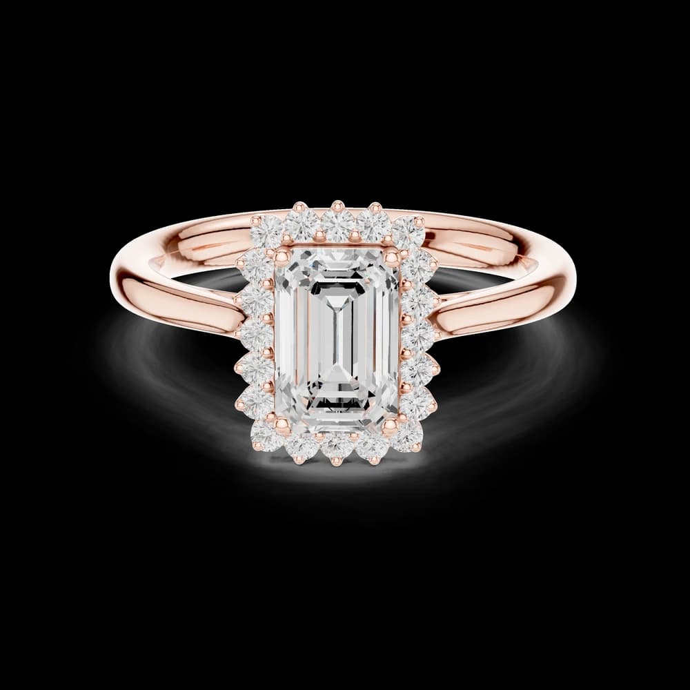 Emerald Cut Solitaire with Diamond Halo Ring - Image 1 Emerald Cut Solitaire with Diamond Halo Ring, view 1 of 6